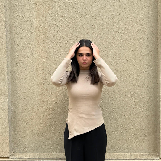Beige Ribbed Top