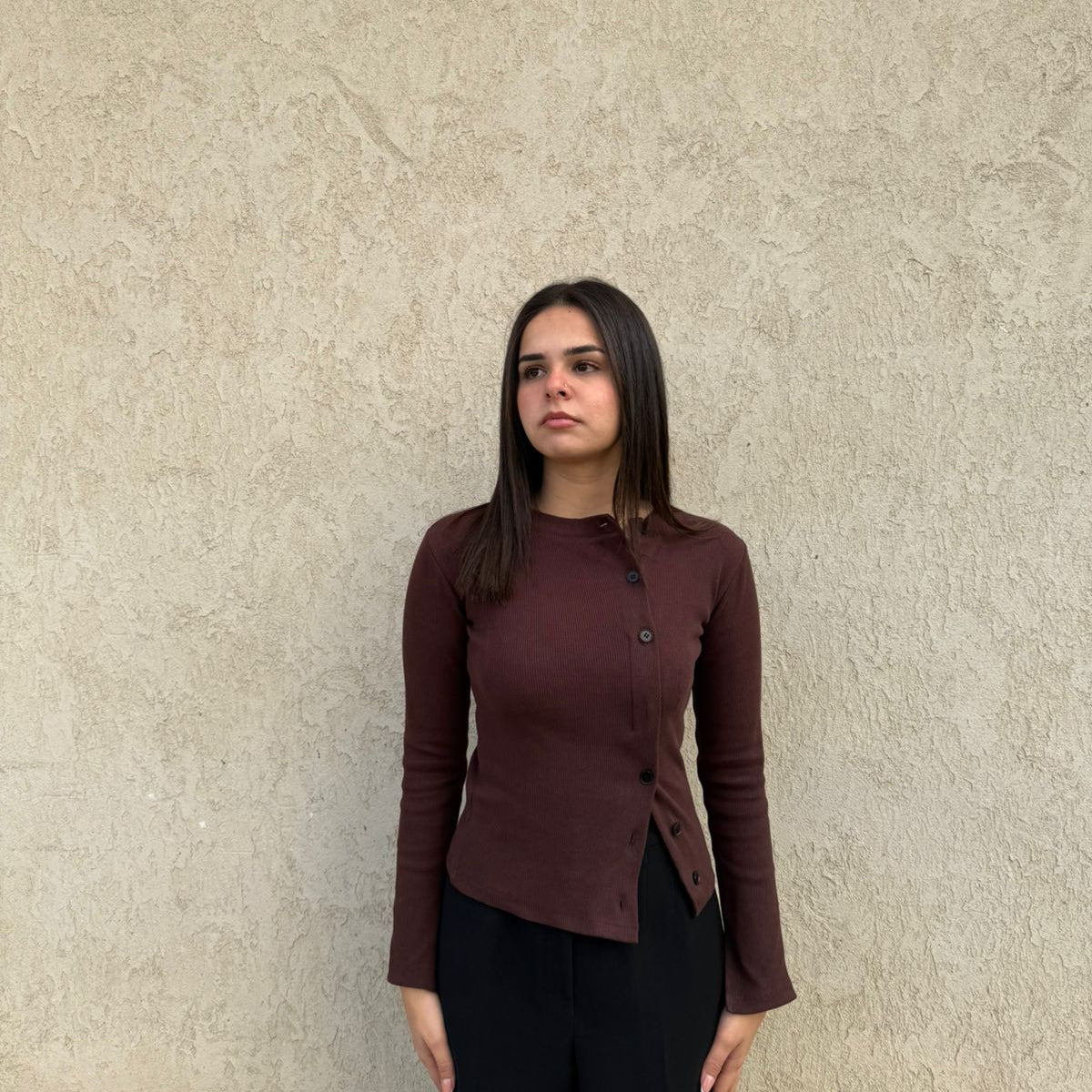 Brown Ribbed Top